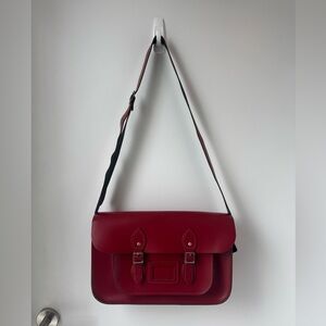 Leather Satchel Co Red Leather Crossbody Satchel Bag Made in UK Cambridge Style